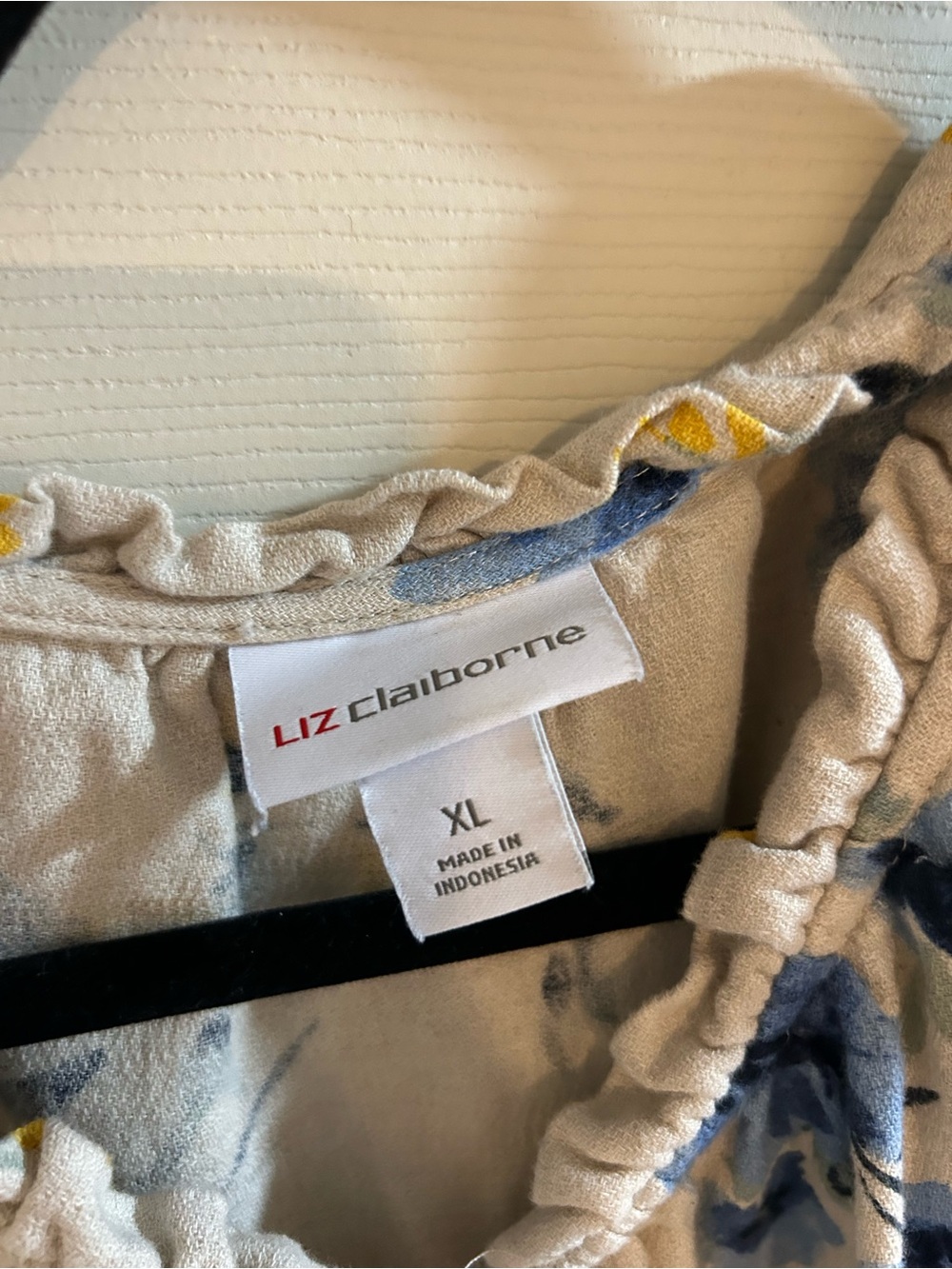 Liz Claiborne Cream Dress with Blue and Yellow Floral Print - Picture 3 of 3